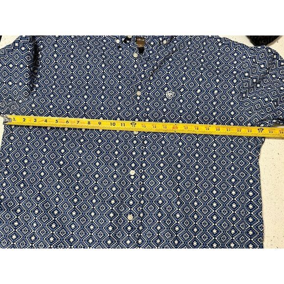 Ariat Men's Size XL Blue Short Sleeve Aztec Print Button Down Shirt With Stretch - Picture 6 of 8